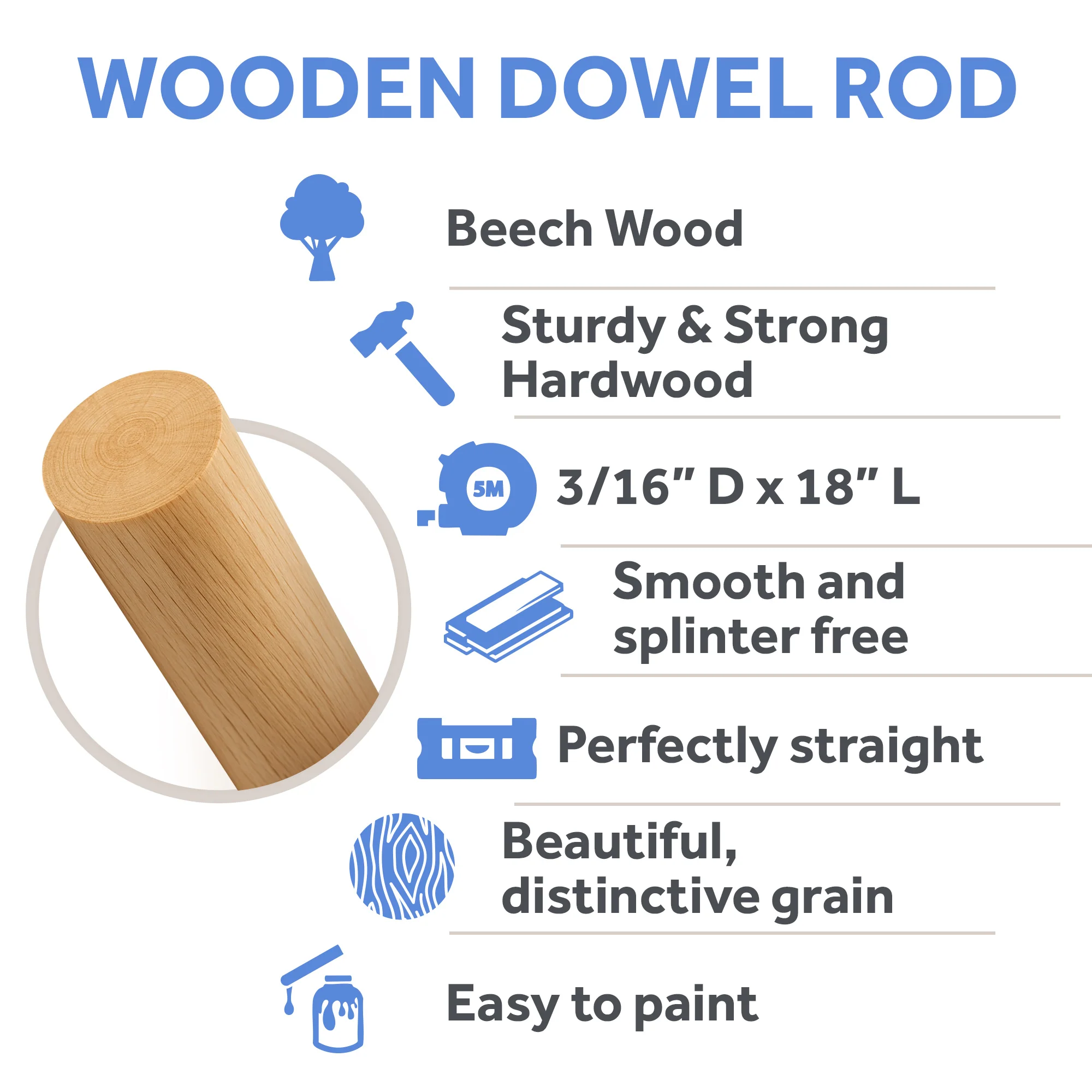 3/16 x 18 Beech Dowel - Image 3