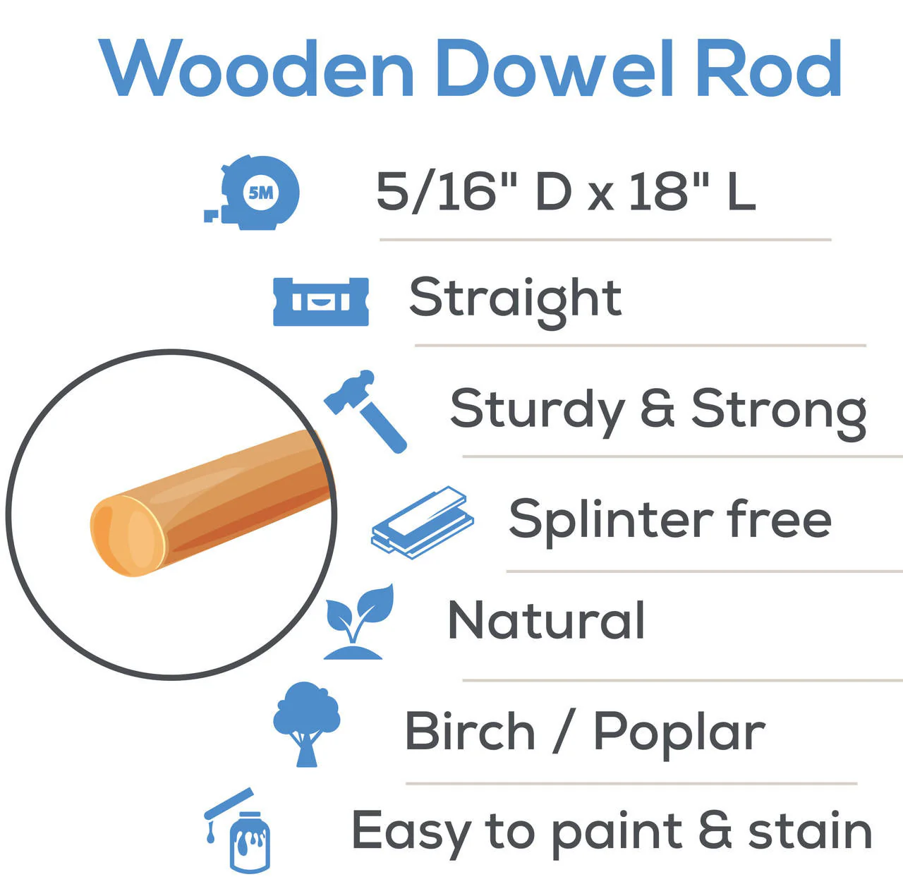 5/16" x 18" Wooden Dowel - Image 4