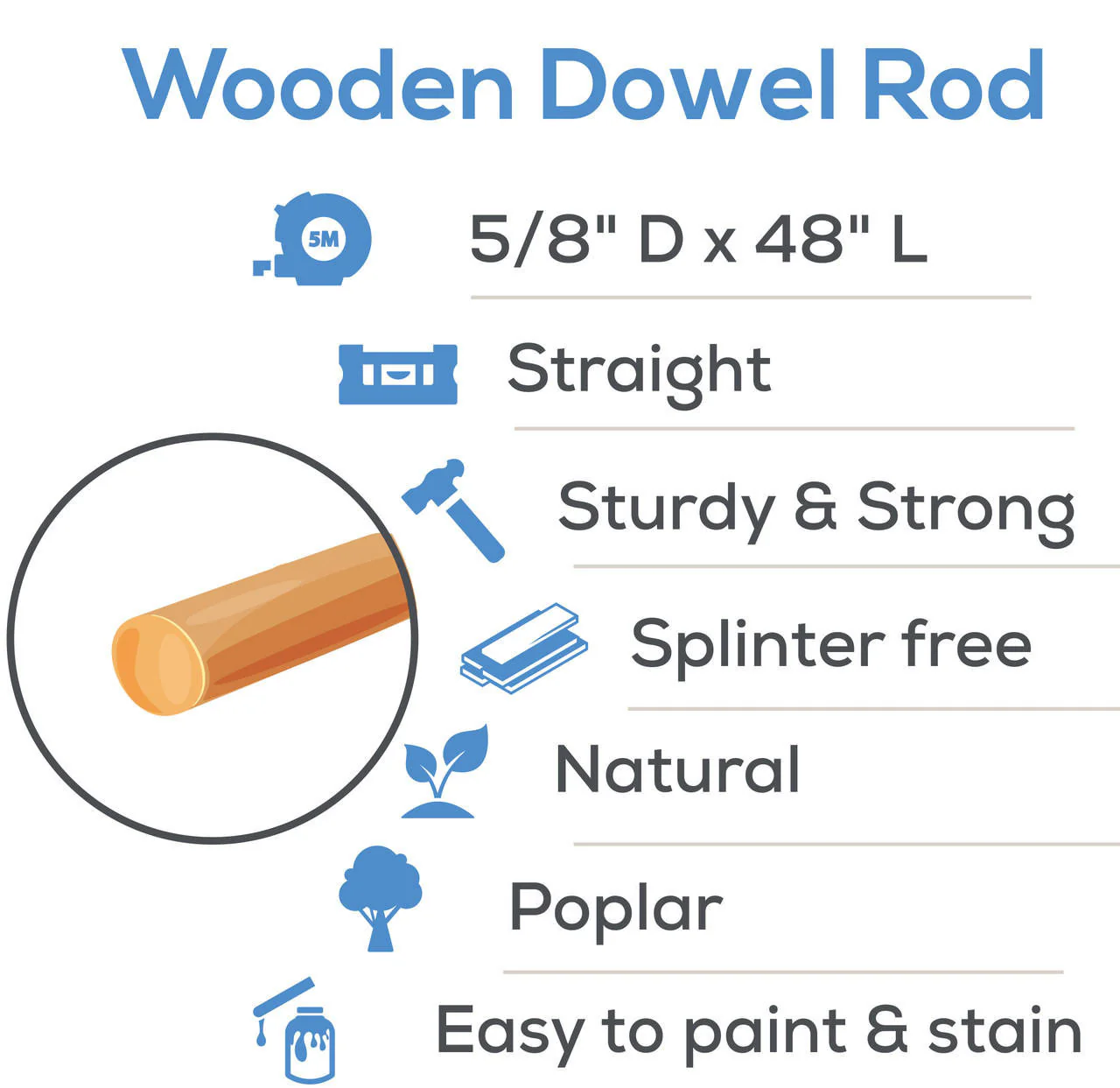 5/8" x 48" Wooden Dowel - Image 3