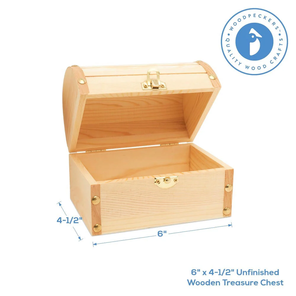 Unfinished Wooden Treasure Chest, 6" x 4.5" - Image 5