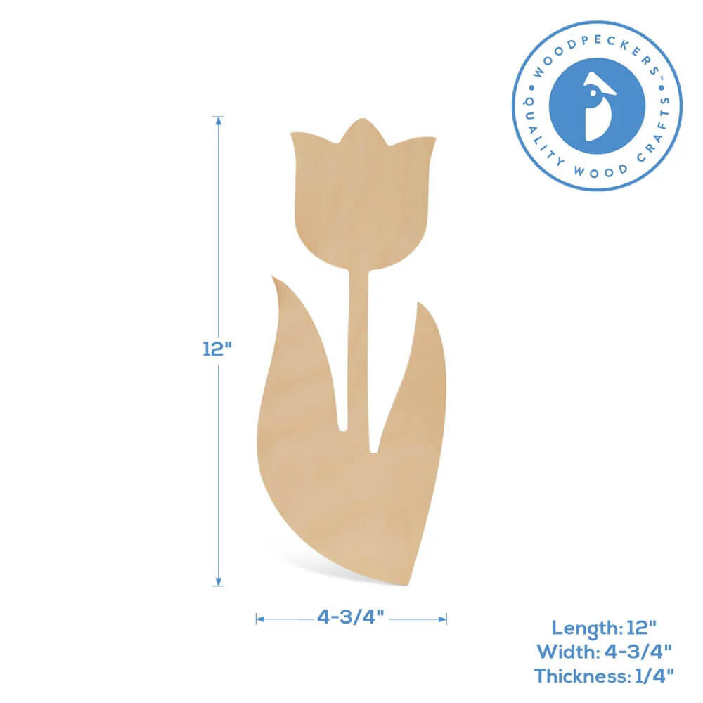 Wood Tulip Cutout, 12" x 4.75" - Image 4